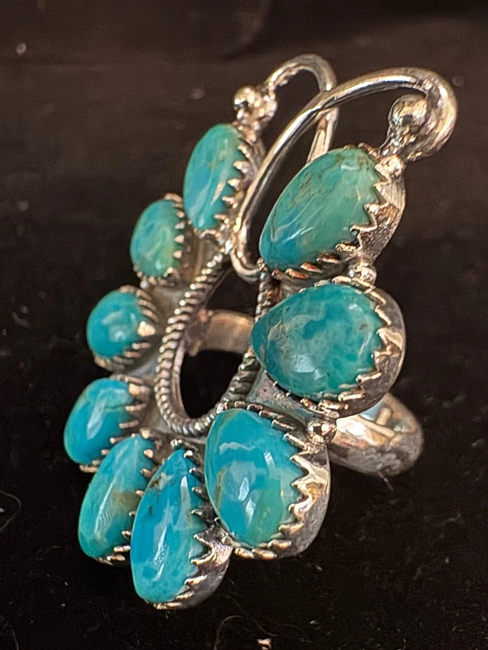 Sterling Silver blue moon turquoise Teardrop Statement Ring - size 7.5